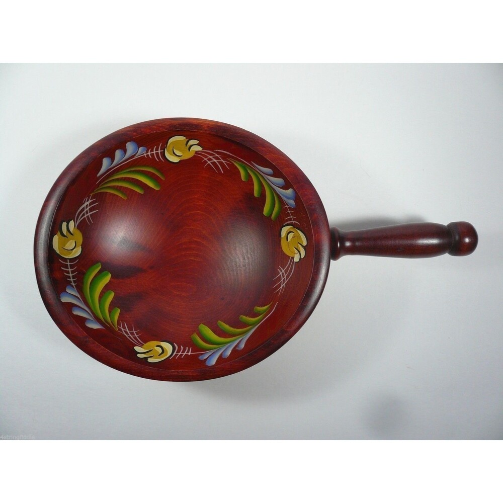 Vintage Woodcroftery Wood Hand Painted 9" Oval Bowl with Handle